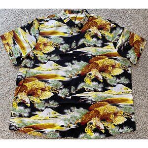 NEW SSLR Men Button Short Sleeve Shirt Eagle Bird Size 4X Hawaiian Camp Black